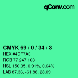 Color code: CMYK 69 / 0 / 34 / 3 | qconv.com
