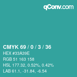 Color code: CMYK 69 / 0 / 3 / 36 | qconv.com