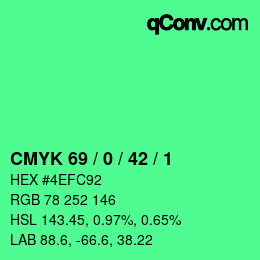 Color code: CMYK 69 / 0 / 42 / 1 | qconv.com
