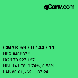 Color code: CMYK 69 / 0 / 44 / 11 | qconv.com
