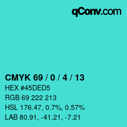 Color code: CMYK 69 / 0 / 4 / 13 | qconv.com