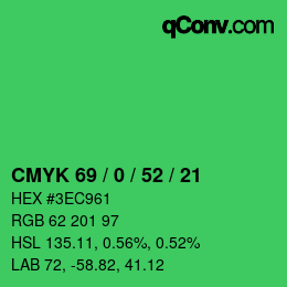 Color code: CMYK 69 / 0 / 52 / 21 | qconv.com