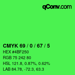 Farbcode: CMYK 69 / 0 / 67 / 5 | qconv.com