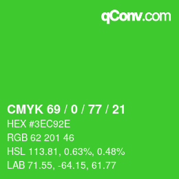 Color code: CMYK 69 / 0 / 77 / 21 | qconv.com