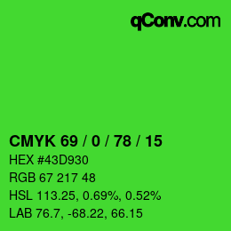 颜色代码: CMYK 69 / 0 / 78 / 15 | qconv.com