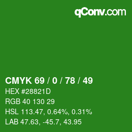 Color code: CMYK 69 / 0 / 78 / 49 | qconv.com