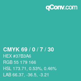 Color code: CMYK 69 / 0 / 7 / 30 | qconv.com