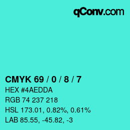 颜色代码: CMYK 69 / 0 / 8 / 7 | qconv.com