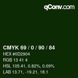 Color code: CMYK 69 / 0 / 90 / 84 | qconv.com