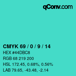カラーコード: CMYK 69 / 0 / 9 / 14 | qconv.com
