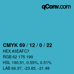 颜色代码: CMYK 69 / 12 / 0 / 22 | qconv.com