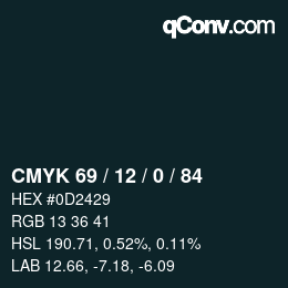 Farbcode: CMYK 69 / 12 / 0 / 84 | qconv.com