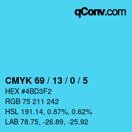 Color code: CMYK 69 / 13 / 0 / 5 | qconv.com