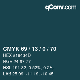 カラーコード: CMYK 69 / 13 / 0 / 70 | qconv.com