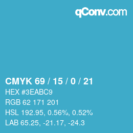 カラーコード: CMYK 69 / 15 / 0 / 21 | qconv.com