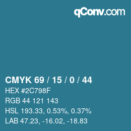 Color code: CMYK 69 / 15 / 0 / 44 | qconv.com