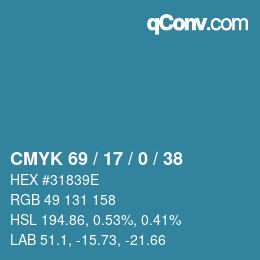 Color code: CMYK 69 / 17 / 0 / 38 | qconv.com