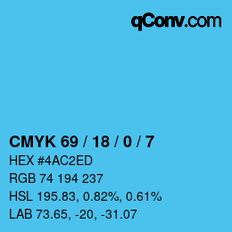 カラーコード: CMYK 69 / 18 / 0 / 7 | qconv.com