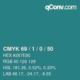 カラーコード: CMYK 69 / 1 / 0 / 50 | qconv.com