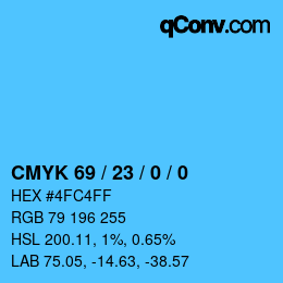 カラーコード: CMYK 69 / 23 / 0 / 0 | qconv.com