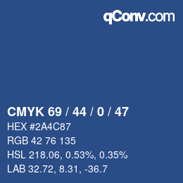 Color code: CMYK 69 / 44 / 0 / 47 | qconv.com