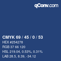 颜色代码: CMYK 69 / 45 / 0 / 53 | qconv.com