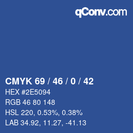 Farbcode: CMYK 69 / 46 / 0 / 42 | qconv.com