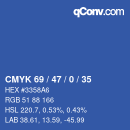 Color code: CMYK 69 / 47 / 0 / 35 | qconv.com