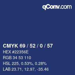 Color code: CMYK 69 / 52 / 0 / 57 | qconv.com