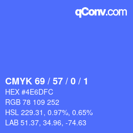カラーコード: CMYK 69 / 57 / 0 / 1 | qconv.com