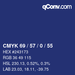 Code couleur: CMYK 69 / 57 / 0 / 55 | qconv.com
