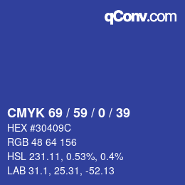 Color code: CMYK 69 / 59 / 0 / 39 | qconv.com