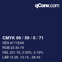 Color code: CMYK 69 / 59 / 0 / 71 | qconv.com