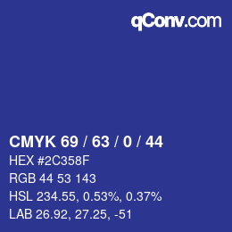 Color code: CMYK 69 / 63 / 0 / 44 | qconv.com