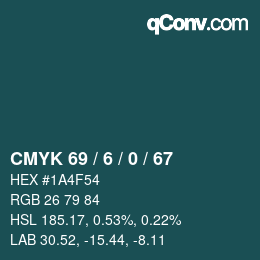 Color code: CMYK 69 / 6 / 0 / 67 | qconv.com
