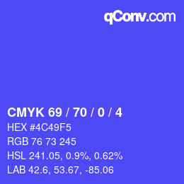 Color code: CMYK 69 / 70 / 0 / 4 | qconv.com