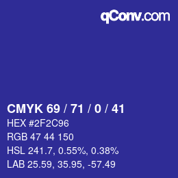 カラーコード: CMYK 69 / 71 / 0 / 41 | qconv.com