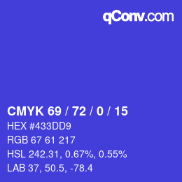 Farbcode: CMYK 69 / 72 / 0 / 15 | qconv.com