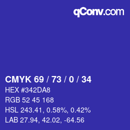 Color code: CMYK 69 / 73 / 0 / 34 | qconv.com