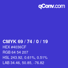Color code: CMYK 69 / 74 / 0 / 19 | qconv.com