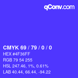 Color code: CMYK 69 / 79 / 0 / 0 | qconv.com