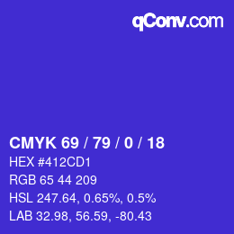 颜色代码: CMYK 69 / 79 / 0 / 18 | qconv.com