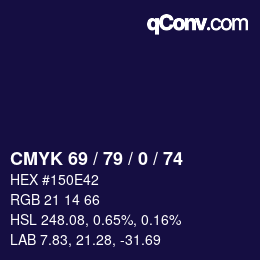 カラーコード: CMYK 69 / 79 / 0 / 74 | qconv.com
