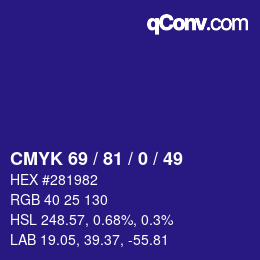 Color code: CMYK 69 / 81 / 0 / 49 | qconv.com