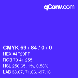 Color code: CMYK 69 / 84 / 0 / 0 | qconv.com