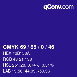Color code: CMYK 69 / 85 / 0 / 46 | qconv.com