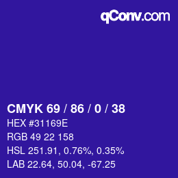 カラーコード: CMYK 69 / 86 / 0 / 38 | qconv.com