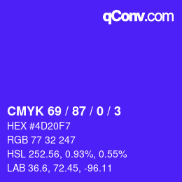 Color code: CMYK 69 / 87 / 0 / 3 | qconv.com