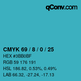 Color code: CMYK 69 / 8 / 0 / 25 | qconv.com