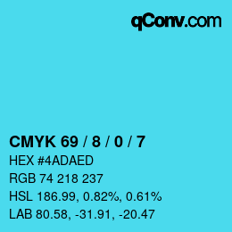 颜色代码: CMYK 69 / 8 / 0 / 7 | qconv.com
